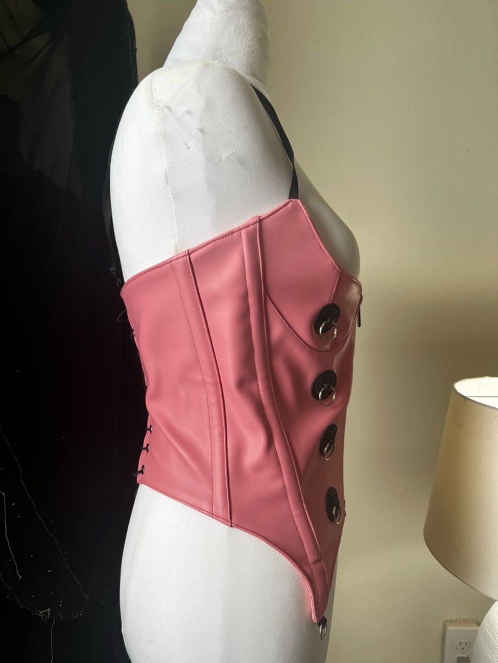 Namila Pink Faux Leather Corset Top with Button Accents - Picture 3 of 7